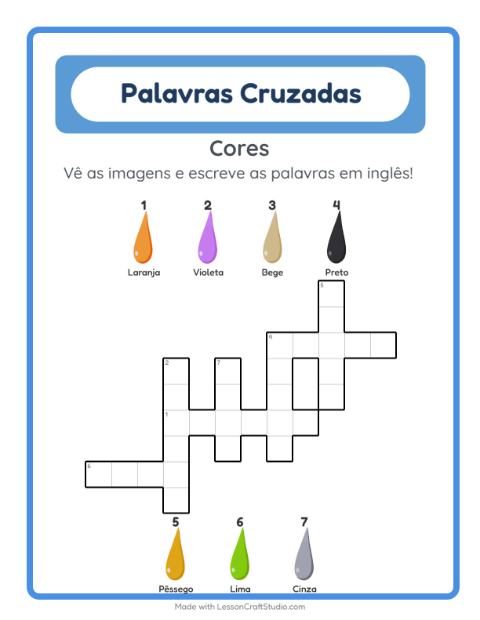 Palavras cruzadas em inglês com imagens – Cores