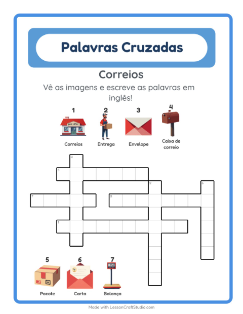 Palavras cruzadas em inglês com imagens – Correios