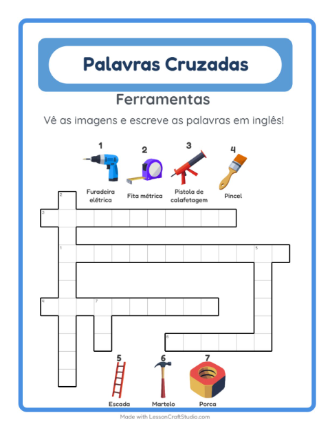 Palavras cruzadas em inglês com imagens – Ferramentas