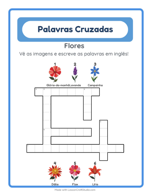 Palavras cruzadas em inglês com imagens – Flores