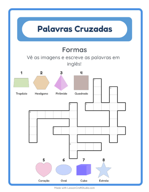 Palavras cruzadas em inglês com imagens – Formas