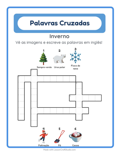 Palavras cruzadas em inglês com imagens – Inverno