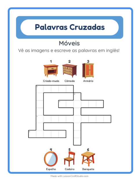Palavras cruzadas em inglês com imagens – Móveis