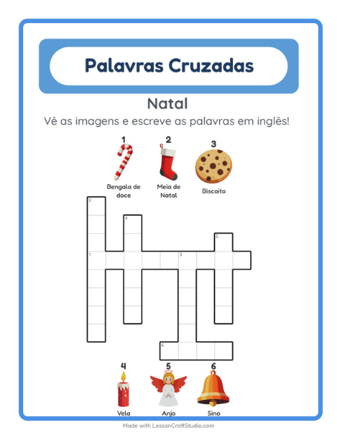 Palavras cruzadas em inglês com imagens – Natal