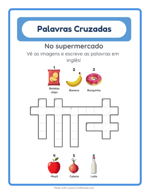 Palavras cruzadas em inglês com imagens – No supermercado