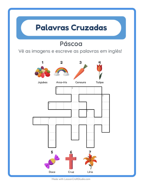 Palavras cruzadas em inglês com imagens – Páscoa