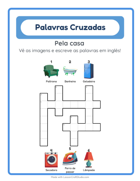 Palavras cruzadas em inglês com imagens – Pela casa