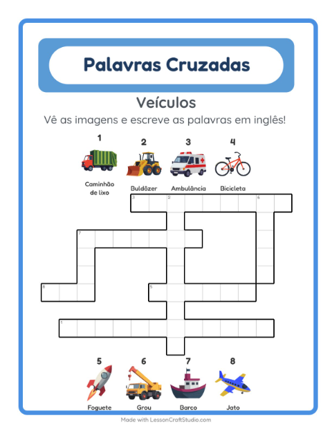 Palavras cruzadas em inglês com imagens – Veículos