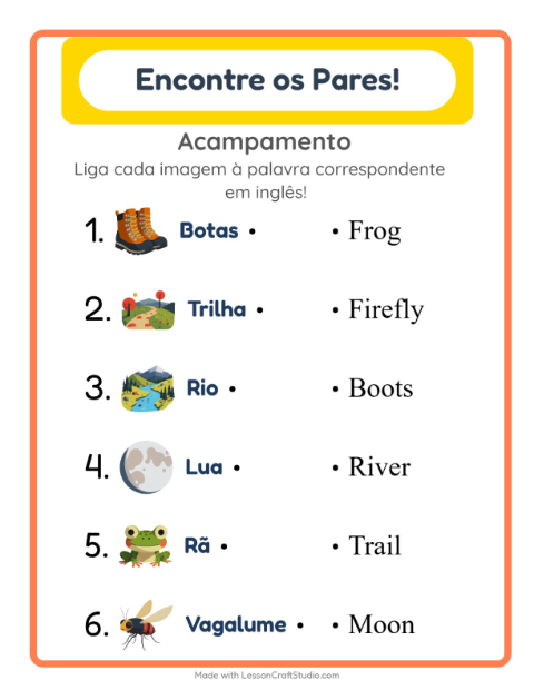 Ligar imagens e palavras em inglês – Acampamento