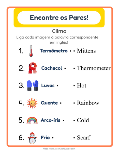 Ligar imagens e palavras em inglês – Clima