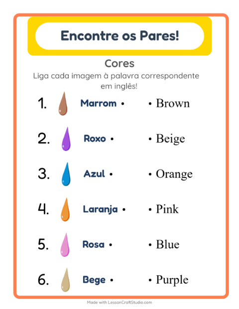 Ligar imagens e palavras em inglês – Cores