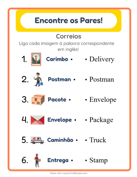 Ligar imagens e palavras em inglês – Correios