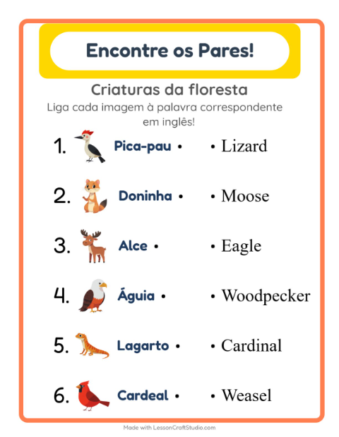 Ligar imagens e palavras em inglês – Criaturas da floresta