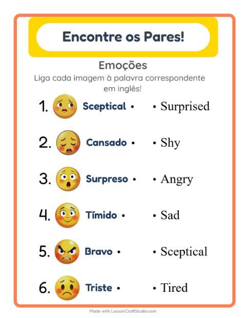 Ligar imagens e palavras em inglês – Emoções