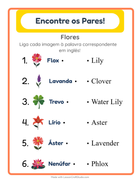Ligar imagens e palavras em inglês – Flores