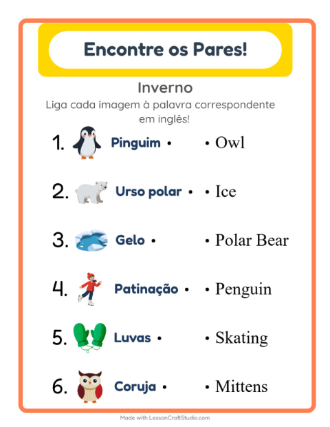 Ligar imagens e palavras em inglês – Inverno
