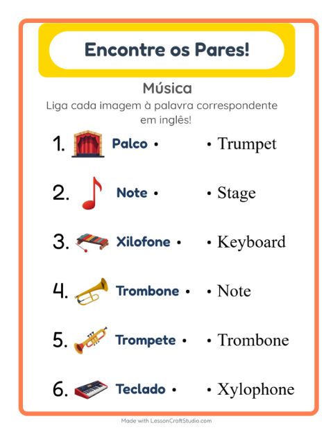 Ligar imagens e palavras em inglês – Música