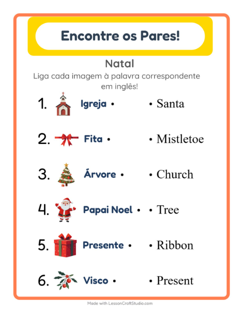 Ligar imagens e palavras em inglês – Natal