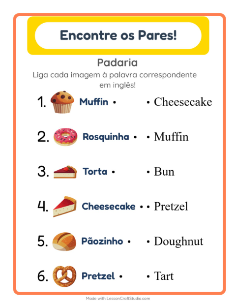 Ligar imagens e palavras em inglês – Padaria