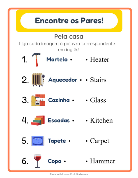 Ligar imagens e palavras em inglês – Pela casa