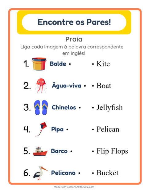 Ligar imagens e palavras em inglês – Praia