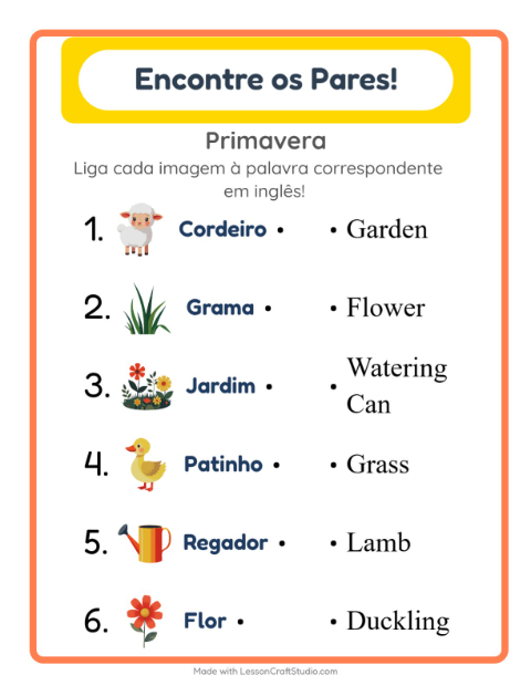 Ligar imagens e palavras em inglês – Primavera