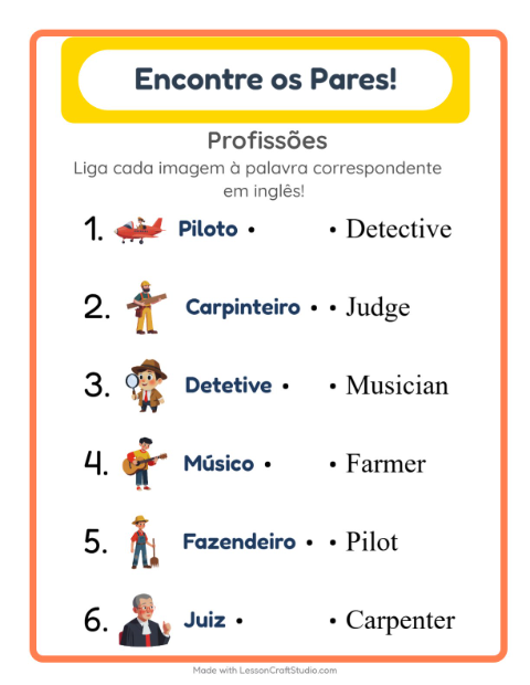 Ligar imagens e palavras em inglês – Profissões