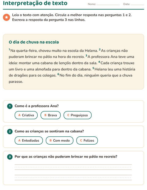 Pré-visualização da ficha de Interpretação de texto para 2º ano do ensino fundamental