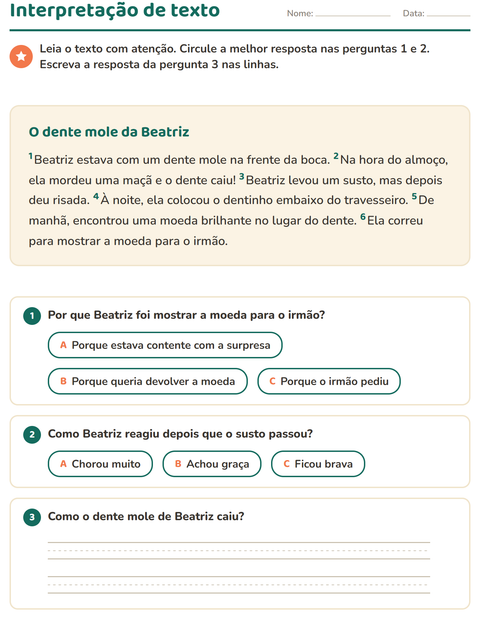 Pré-visualização da ficha de Interpretação de texto para 2º ano do ensino fundamental