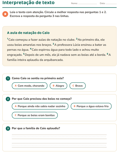 Pré-visualização da ficha de Interpretação de texto para 2º ano do ensino fundamental