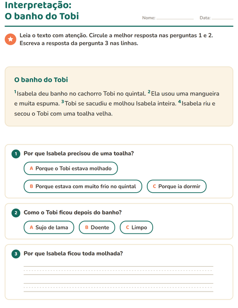 Pré-visualização da ficha de Interpretação de texto para 2º ano do ensino fundamental