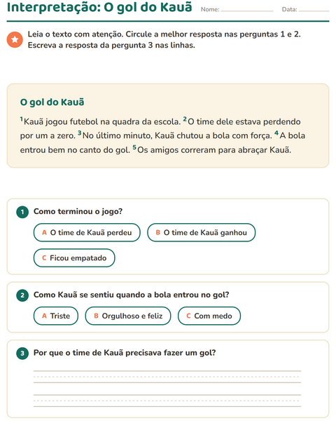 Pré-visualização da ficha de Interpretação de texto para 2º ano do ensino fundamental