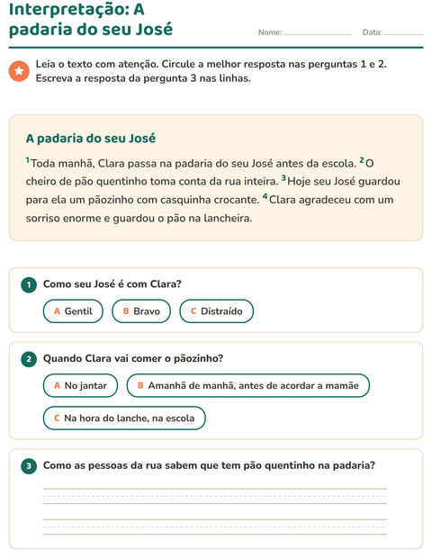 Pré-visualização da ficha de Interpretação de texto para 2º ano do ensino fundamental