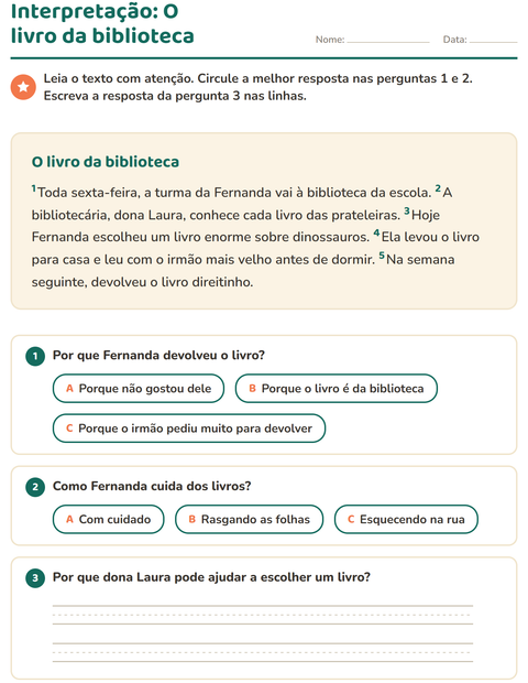 Pré-visualização da ficha de Interpretação de texto para 2º ano do ensino fundamental