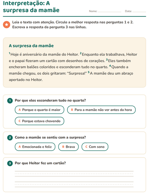 Pré-visualização da ficha de Interpretação de texto para 2º ano do ensino fundamental