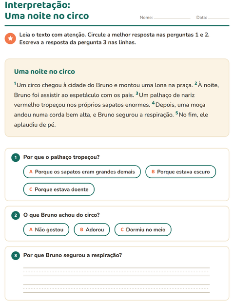 Pré-visualização da ficha de Interpretação de texto para 2º ano do ensino fundamental