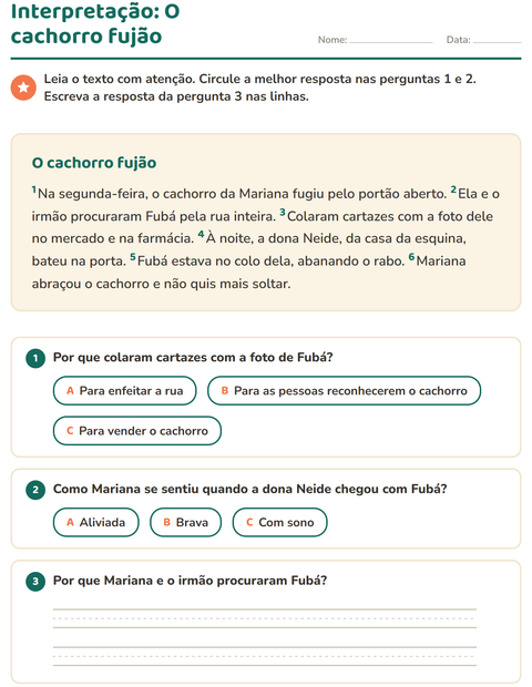 Pré-visualização da ficha de Interpretação de texto para 2º ano do ensino fundamental