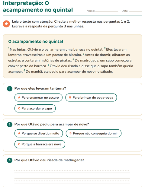 Pré-visualização da ficha de Interpretação de texto para 2º ano do ensino fundamental