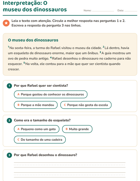 Pré-visualização da ficha de Interpretação de texto para 2º ano do ensino fundamental