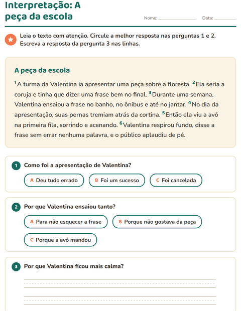 Pré-visualização da ficha de Interpretação de texto para 2º ano do ensino fundamental