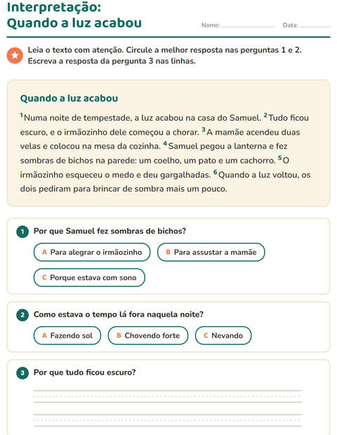 Pré-visualização da ficha de Interpretação de texto para 2º ano do ensino fundamental