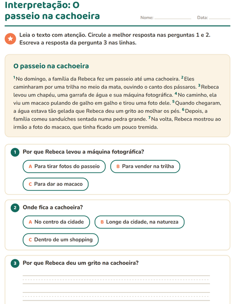 Pré-visualização da ficha de Interpretação de texto para 2º ano do ensino fundamental
