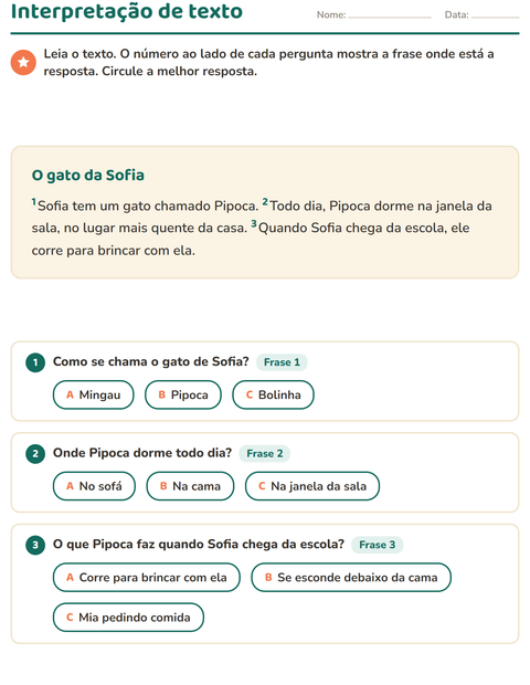 Pré-visualização da ficha de Interpretação de texto para 2º ano do ensino fundamental