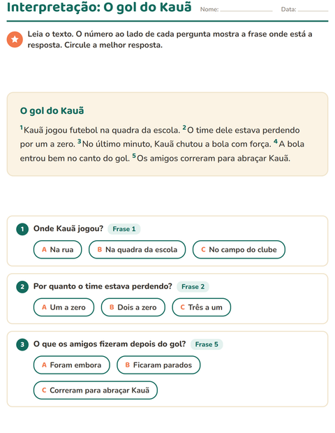 Pré-visualização da ficha de Interpretação de texto para 2º ano do ensino fundamental