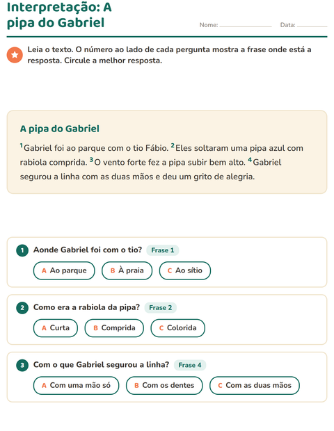 Pré-visualização da ficha de Interpretação de texto para 2º ano do ensino fundamental