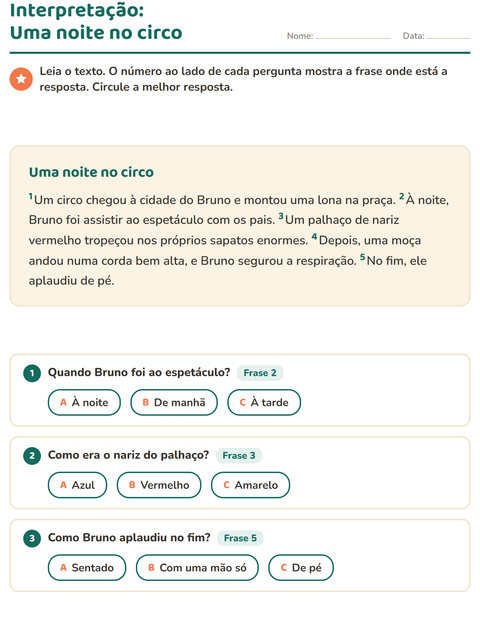 Pré-visualização da ficha de Interpretação de texto para 2º ano do ensino fundamental