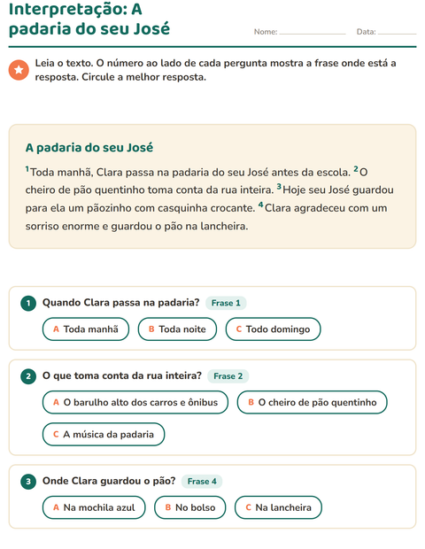 Pré-visualização da ficha de Interpretação de texto para 2º ano do ensino fundamental