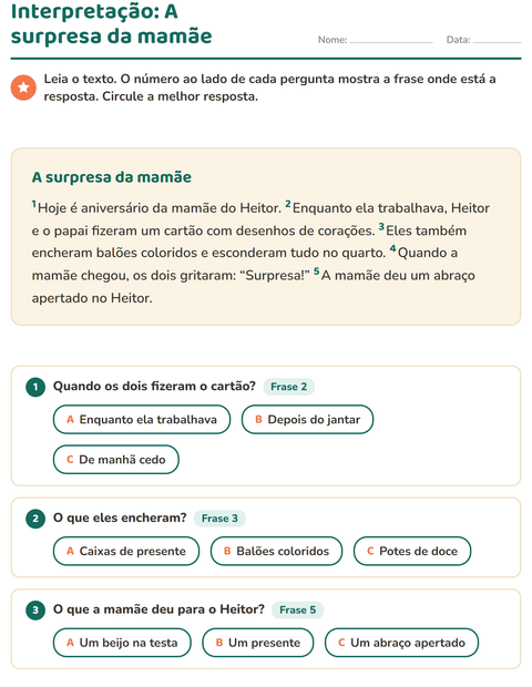 Pré-visualização da ficha de Interpretação de texto para 2º ano do ensino fundamental
