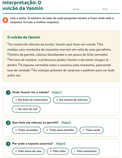 Pré-visualização da ficha de Interpretação de texto para 2º ano do ensino fundamental