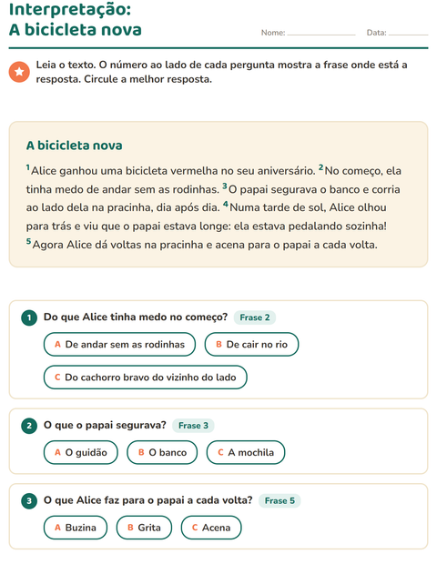 Pré-visualização da ficha de Interpretação de texto para 2º ano do ensino fundamental